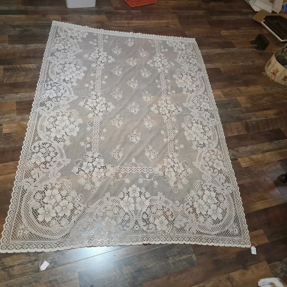 Vintage White Floral Lace Curtain Panel 55 x 77